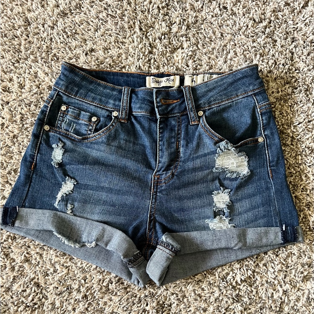 Indigo Rein Blue Jean Shorts Distressed Cuffed Hem